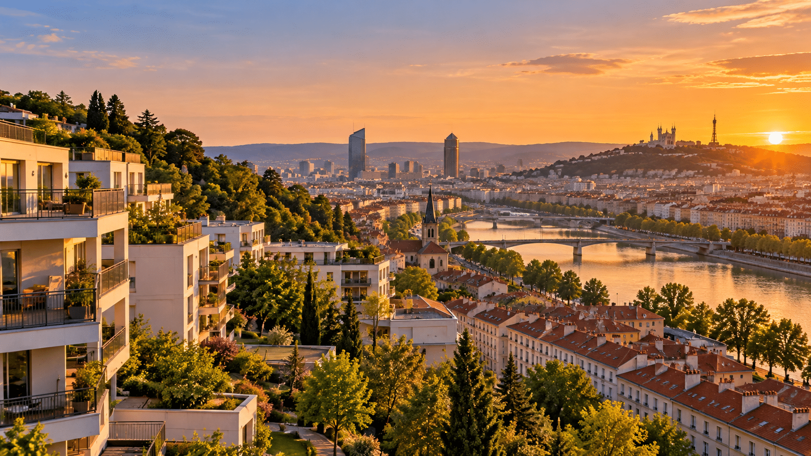 Serrurier Lyon 9e : panorama de Lyon au coucher du soleil